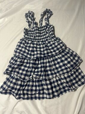 Old Navy Girls Medium Sundress Blue White Gingham Holiday Summer